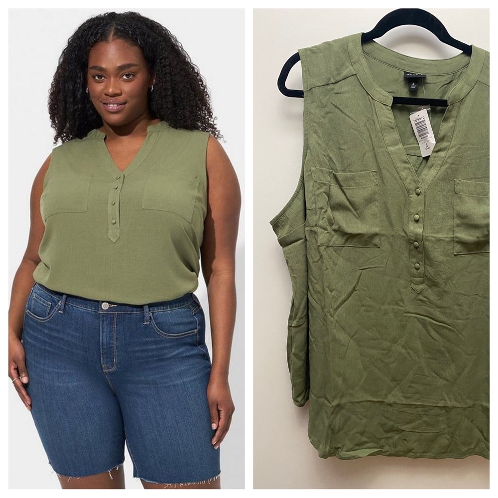 NWT Harper Washable Gauze Sleeveless Pullover Blouse, olive green, Torrid, sz 3